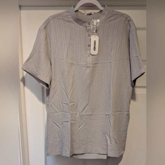 Coofandy Other - COOFANDY NWT Men's Gray Short Sleeve Striped Buttoned Casual Shirt Size Large